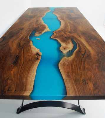 Iessdësch Dëscher Epoxy Harz echt Holz massiiv Miwwelen Epoxy Dësch Waasserfall nei