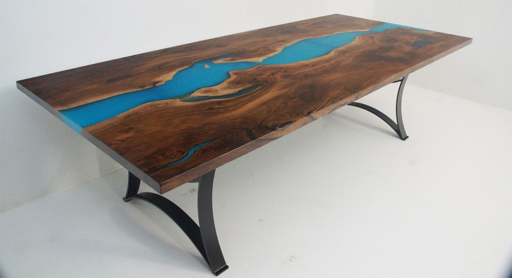 Iessdësch Dëscher Epoxy Harz echt Holz massiiv Miwwelen Epoxy Dësch Waasserfall nei