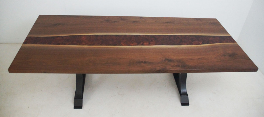 Epoxidharz Iessdësch Echt Holz Massiv Miwwelen Waasserfall Epoxy Dësch 240x100cm