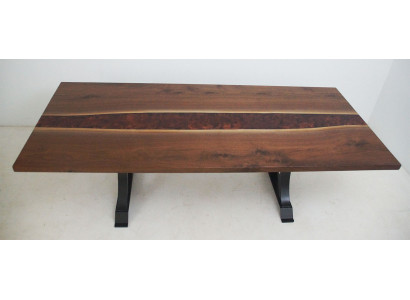 Epoxidharz Iessdësch Echt Holz Massiv Miwwelen Waasserfall Epoxy Dësch 240x100cm