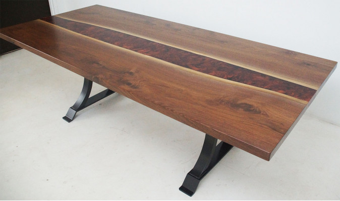 Epoxidharz Iessdësch Echt Holz Massiv Miwwelen Waasserfall Epoxy Dësch 240x100cm