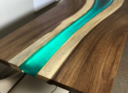 Dësch Iessdësch Dëscher Epoxidharz Echt Epoxy Holz Massiv Design Miwwelen 240x100