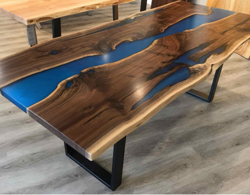Dësch, Iessdësch, Dëscher, Epoxidharz, Epoxy, Echtholz, Massivt Design Miwwel 240x100.