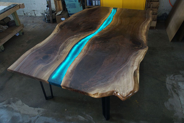 Dësch Iessdësch Dëscher Epoxidharz Epoxy massivt Design Miwwel 240x100 echt Holz