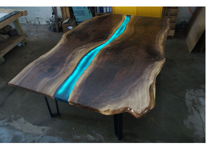 Dësch Iessdësch Dëscher Epoxidharz Epoxy massivt Design Miwwel 240x100 echt Holz