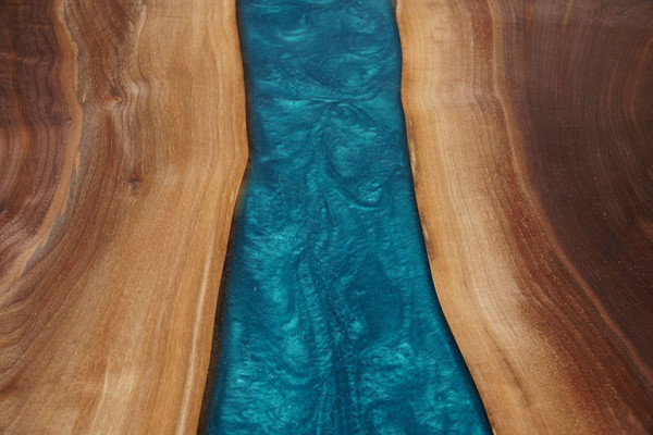 Dësch Iessdësch Dëscher Epoxidharz Epoxy massivt Design Miwwel 240x100 echt Holz