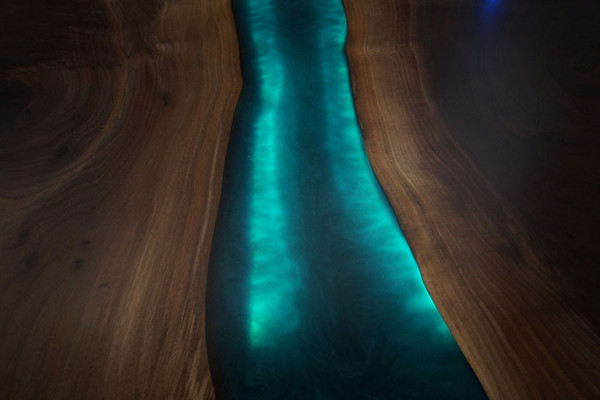 Dësch Iessdësch Dëscher Epoxidharz Epoxy massivt Design Miwwel 240x100 echt Holz