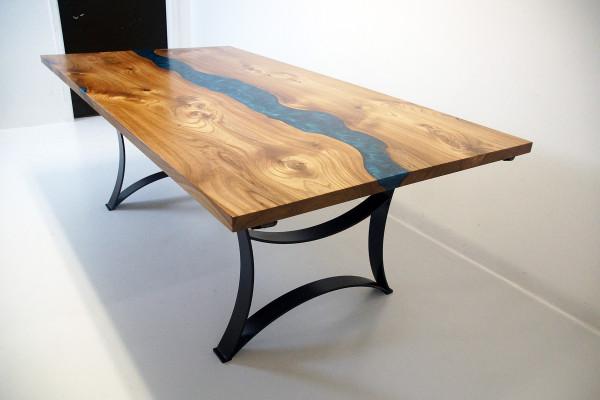 Dësch Iessdësch Dëscher Harz Epoxy massivt Design Miwwelen 240x100 echt Holz Epoxy