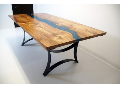 Dësch Iessdësch Dëscher Harz Epoxy massivt Design Miwwelen 240x100 echt Holz Epoxy
