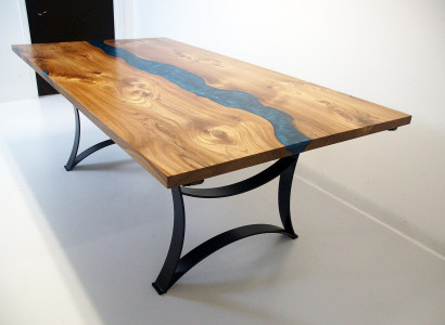 Dësch Iessdësch Dëscher Harz Epoxy massivt Design Miwwelen 240x100 echt Holz Epoxy