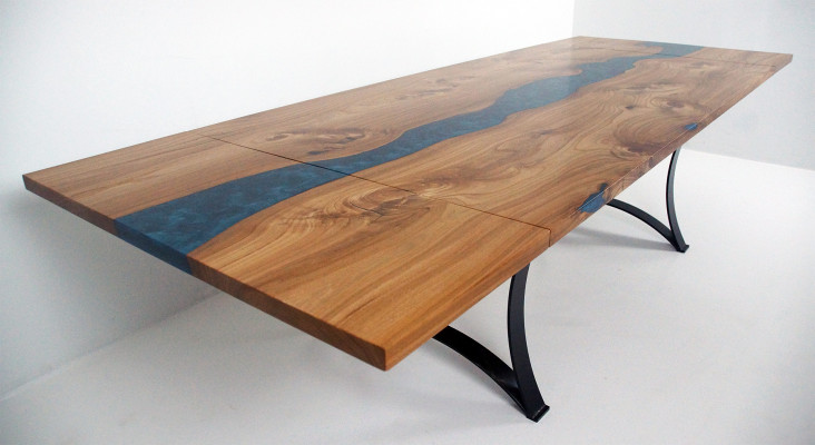 Dësch Iessdësch Dëscher Harz Epoxy massivt Design Miwwelen 240x100 echt Holz Epoxy