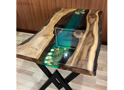 Dësch Iessdësch Dëscher Harz Epoxy massif Design Miwwelen 200x100 richtegt Holz Epoxid