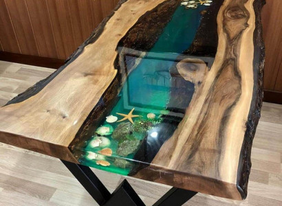 Dësch Iessdësch Dëscher Harz Epoxy massif Design Miwwelen 200x100 richtegt Holz Epoxid
