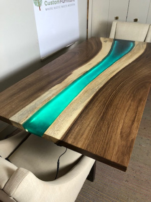 Epoxidharz Iessdësch Echtmassivholzméibl Wasserfallepaxy Dësch 240x100 Nei