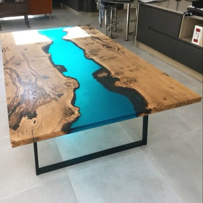 Floss Dëscher Iessdësch Design Dësch Modern Miwwele 220x100 Epoxid Harz Ozean Mier