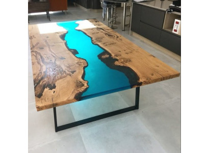 Floss Dëscher Iessdësch Design Dësch Modern Miwwele 220x100 Epoxid Harz Ozean Mier