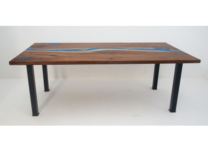 Floss Dëscher Iessdësch Design Dësch Modern Miwwelen 220x90 Epoxy Harz Ozean Mier