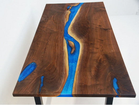 Floss Dëscher Iessdësch Design Dësch Modern Miwwelen 220x90 Epoxy Harz Ozean Mier
