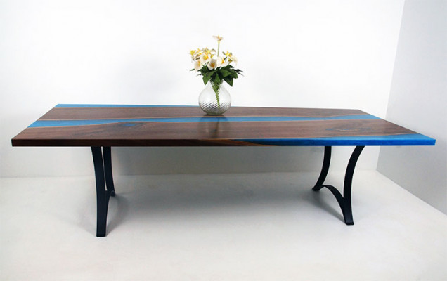 Modern Iessdësch Dëscher Mier Design Dësch Harz Floss Miwwelen 220x90 Epoxyd Ozean