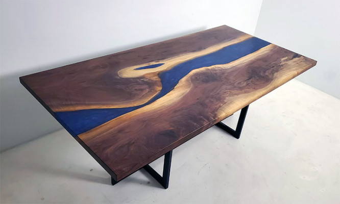 Iessdësch Design Dësch Harz Modern Dëscher Mier Ozean Floss Miwwelen 220x90 Epoxid