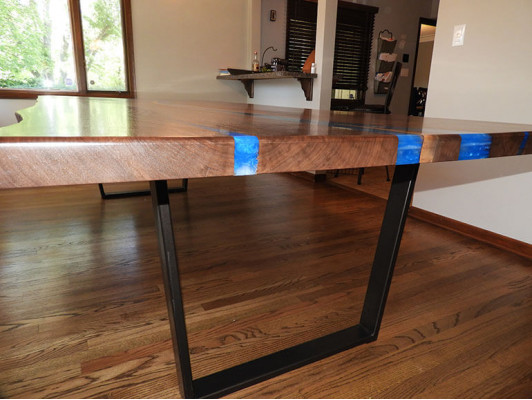 Iessdësch Design Dësch Modern Dëscher Mier Ozean Floss Miwwelen 220x90 Epoxy Harz
