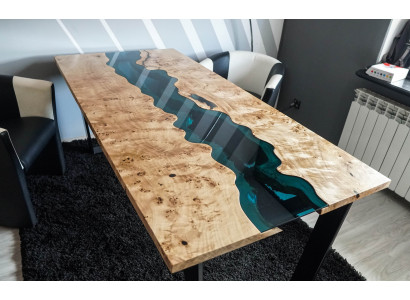 Dësch Epoxyharz Iessdësch Holz Massiv Miwwelen Epoxy Dësch Gießharz Waasserfall