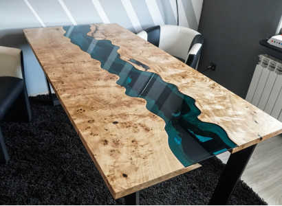 Dësch Epoxyharz Iessdësch Holz Massiv Miwwelen Epoxy Dësch Gießharz Waasserfall