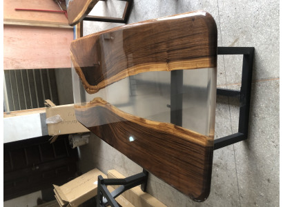 Dëscher Epoxidharz Iessdësch Holz massiiv Miwwelen Waasserfall Epoxy Dësch Gëssharz