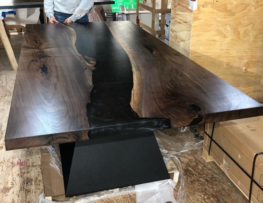 Epoxidharz Iessdësch Echte Holz Massiv Miwwelen Waasserfall Epoxy Dësch 220x100cm