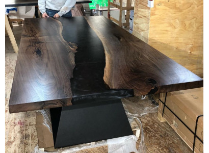 Epoxidharz Iessdësch Echte Holz Massiv Miwwelen Waasserfall Epoxy Dësch 220x100cm