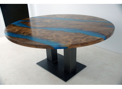 Ronne Iessdësch River Table Eechte Holz Flossdësch 150cm Dëscher Epoxyharz