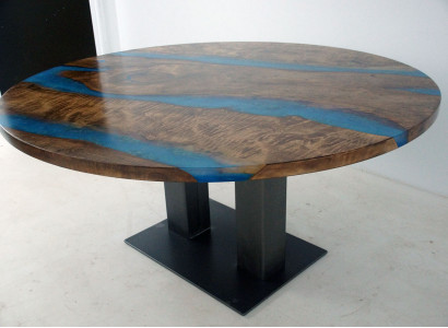 Ronne Iessdësch River Table Eechte Holz Flossdësch 150cm Dëscher Epoxyharz