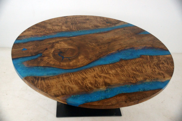 Ronne Iessdësch River Table Eechte Holz Flossdësch 150cm Dëscher Epoxyharz