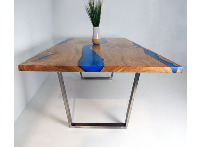 Dëscht Iessdësch Design Dësch Modern Mier Floss Miwwelen 220x90 Epoxidharz Ozean