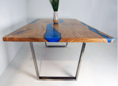 Dëscht Iessdësch Design Dësch Modern Mier Floss Miwwelen 220x90 Epoxidharz Ozean