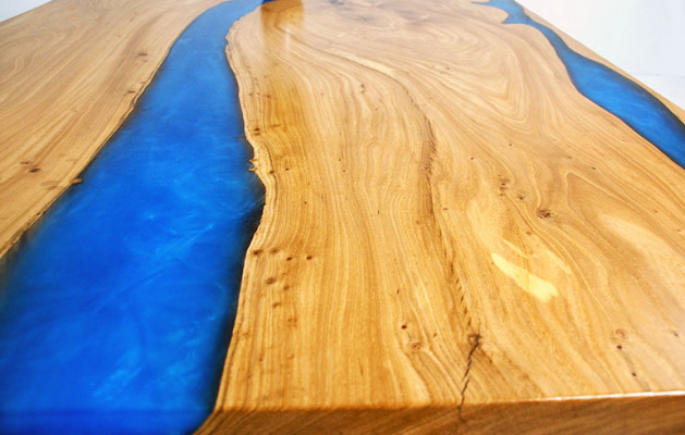 Dëscht Iessdësch Design Dësch Modern Mier Floss Miwwelen 220x90 Epoxidharz Ozean