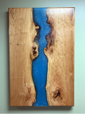 Epoxidharz Iessdësch echt massiv Holz Miwwelen Waasserfall Epoxid Dësch Nei 200x90