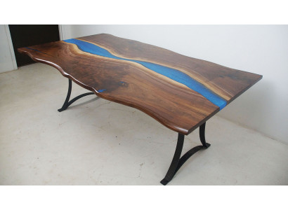 Iessdësch River Table Eech Holz Flosstësch 220x100 Massiv Dëscher Epoxyharz