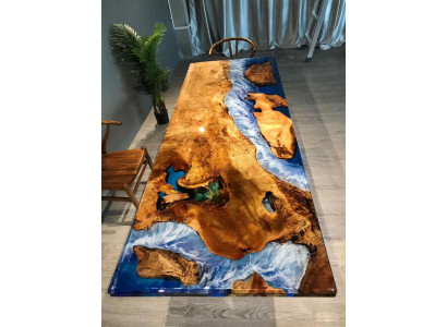 Iessdësch Design Dësch Harz Modern Dëscher Mier Floss Miwwelen 220x90 Epoxy Ozean