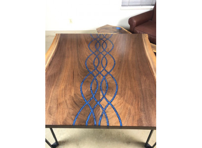 Floss Dëscher Iessdësch Design Dësch Modern Mier Miwwelen 100x100 Epoxy Harz Ozean