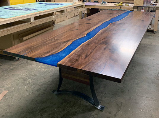 Epoxidharz Iessdësch River Table 240x100 Flosssdësch Nei Echt Holz Dëscher