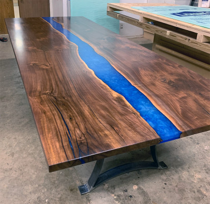 Epoxidharz Iessdësch River Table 240x100 Flosssdësch Nei Echt Holz Dëscher