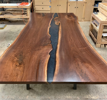 Flossdësch Iessdësch River Table Massiv 240x100 Epoxyharz Mier Waasserfall