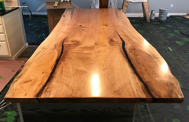 Iessdësch Epoxidharz Eechte Holz Massiv Miwwel Waasserfall Epoxy Dësch 240x100cm