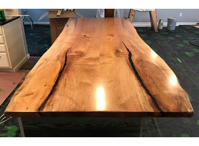 Iessdësch Epoxidharz Eechte Holz Massiv Miwwel Waasserfall Epoxy Dësch 240x100cm
