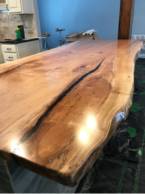Iessdësch Epoxidharz Eechte Holz Massiv Miwwel Waasserfall Epoxy Dësch 240x100cm