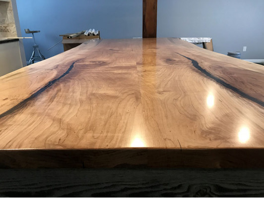 Iessdësch Epoxidharz Eechte Holz Massiv Miwwel Waasserfall Epoxy Dësch 240x100cm