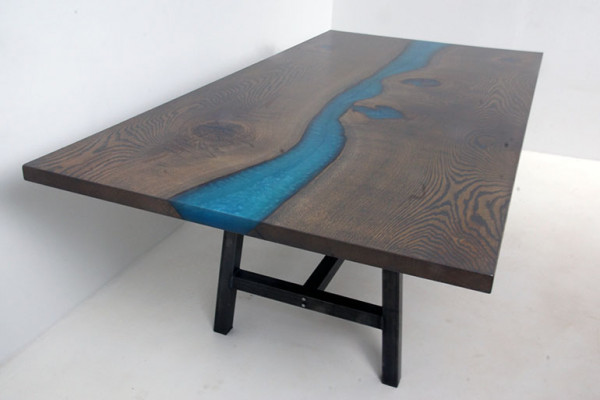 Epoxidharz Iessdësch River Table Eechte Holz Massiv Dëscher 220x100