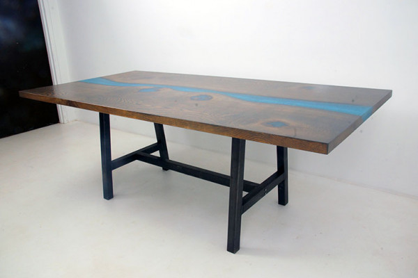 Epoxidharz Iessdësch River Table Eechte Holz Massiv Dëscher 220x100