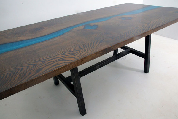 Epoxidharz Iessdësch River Table Eechte Holz Massiv Dëscher 220x100